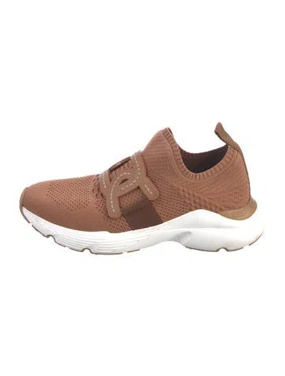 Pre-owned Tod's Leather Trim Embellishment Sock Sneakers In Brown