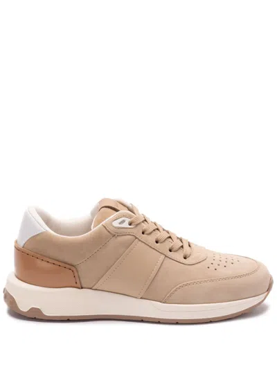 Tod's Leather-trim Suede Sneakers In Beige
