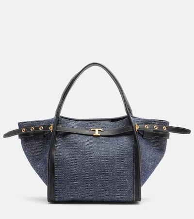 Tod's Leather-trimmed Canvas Tote Bag In Blue