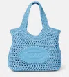 Tod's Leather-trimmed Raffia Basket Bag In Blue