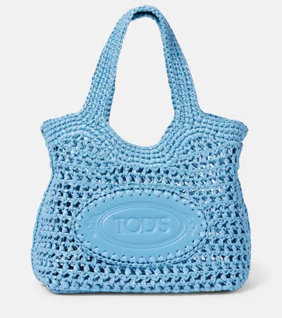 Tod's Leather-trimmed Raffia Basket Bag In Blue