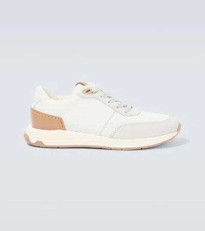 Tod's Leather-trimmed Sneakers In Bianco