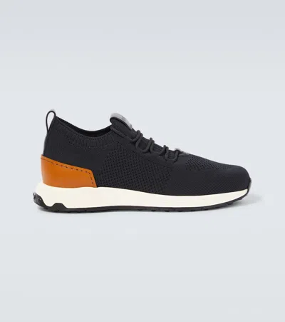 Tod's Leather-trimmed Sneakers In Black