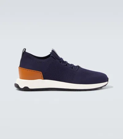 Tod's Leather-trimmed Sneakers In Blue