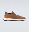 Tod's Run 63k Calzino Panelled Knitted And Leather Mid-top Trainers In Brown