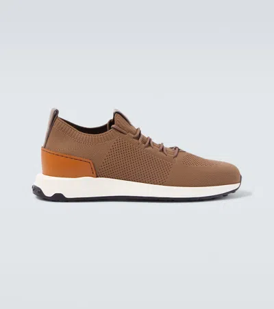 Tod's Leather-trimmed Sneakers In Brown