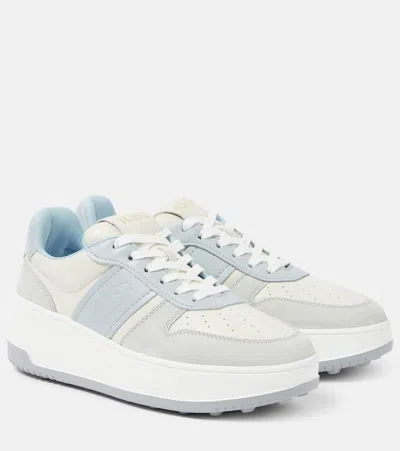 Tod's Leather-trimmed Sneakers In Grey