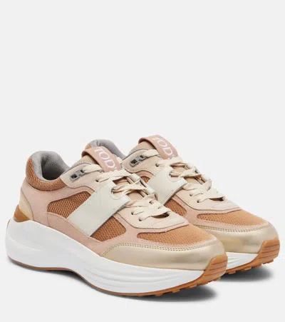 Tod's Sneakers In Fabric And Suede Leather In Neutral