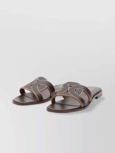 Tod's Leather Trims Slide Sandals In Gray