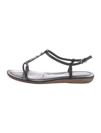 Pre-owned Tod's Leather T-strap Sandals In Black