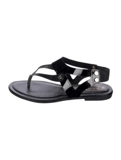 Pre-owned Tod's Leather T-strap Sandals In Black