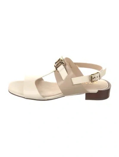 Pre-owned Tod's Leather T-strap Sandals In Neutral
