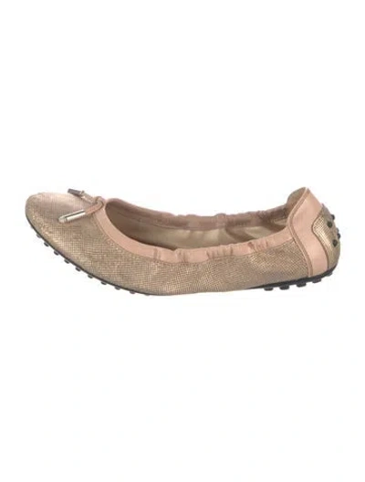 Pre-owned Tod's Leather Tweed Pattern Ballet Flats In Metallic/neutrals