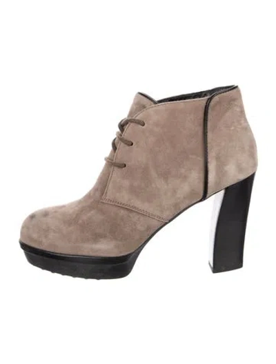 Pre-owned Tod's Leather Tweed Pattern Boots In Neutrals