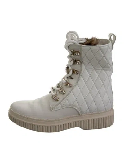 Pre-owned Tod's Leather Tweed Pattern Lace-up Boots In Metallic/silver