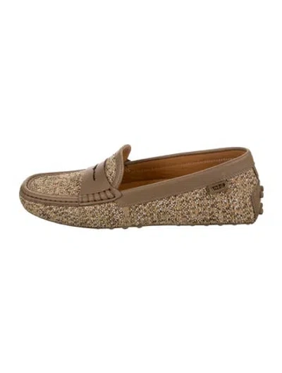 Pre-owned Tod's Leather Tweed Pattern Loafers In Gold