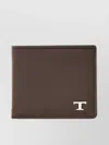 Tod's Leather Wallet Bi-fold Metal Logo In Brown