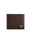 Tod's Leather Wallet Bi-fold Metal Logo In Brown