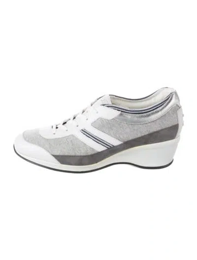 Pre-owned Tod's Leather Wedge Sneakers In Metallic/silver