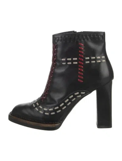 Pre-owned Tod's Leather Whipstitch Trim Boots In Black