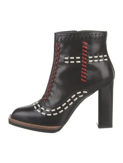 Pre-owned Tod's Leather Whipstitch Trim Boots In Black