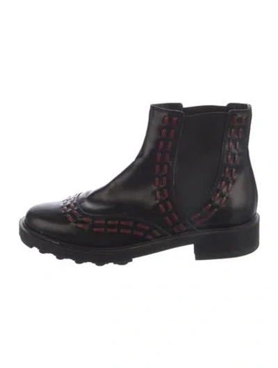 Pre-owned Tod's Leather Whipstitch Trim Chelsea Boots In Black