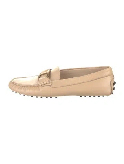 Pre-owned Tod's Leather Whipstitch Trim Loafers In Neutral
