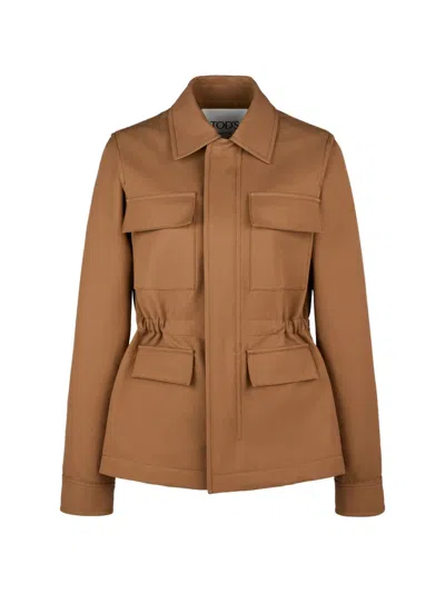 Tod's Leather-trim Jacket In Brown