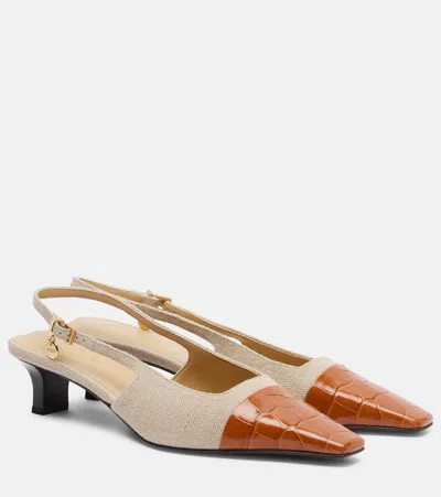 Tod's Leather-trimmed Canvas Slingback Pumps In Sand