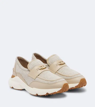 Tod's Leather-trimmed Mesh Slip-on Shoes In Animal Print