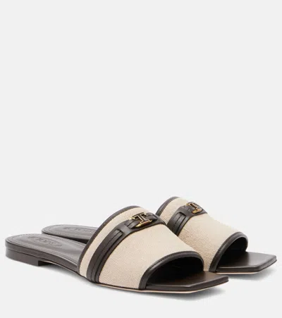 Tod's Leather-trimmed Raffia Slides In Brown