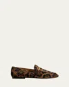 Tod's Brown Loafers With Logo Plaque On The Front And All-over Leopard Motif In Suede Woman In Brown