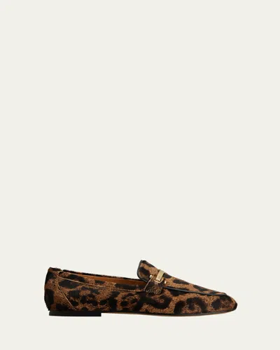Tod's Leopard Calf Hair Loafers In Sand