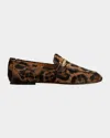 Tod's Brown Loafers With Logo Plaque On The Front And All-over Leopard Motif In Suede Woman In Brown