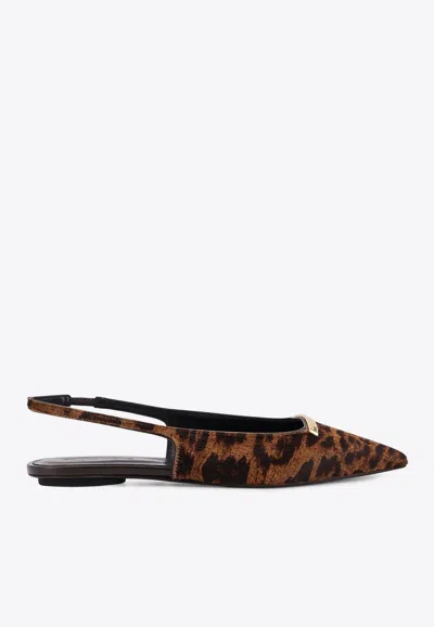 Tod's Embellished Leopard-print Calf Hair Slingback Flats In Animal Print
