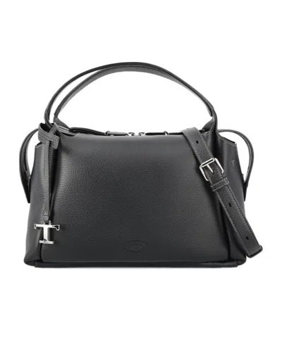Tod's T-pendant Pebble-leather Handbag In Black