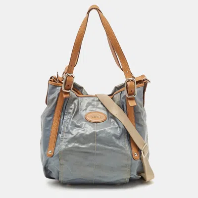 Pre-owned Tod's Light Blue/brown Coated Denim And Leather G-line Easy Sacca Bag