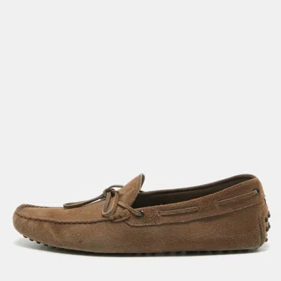 Pre-owned Tod's Light Brown Suede Bow Loafers Size 44.5