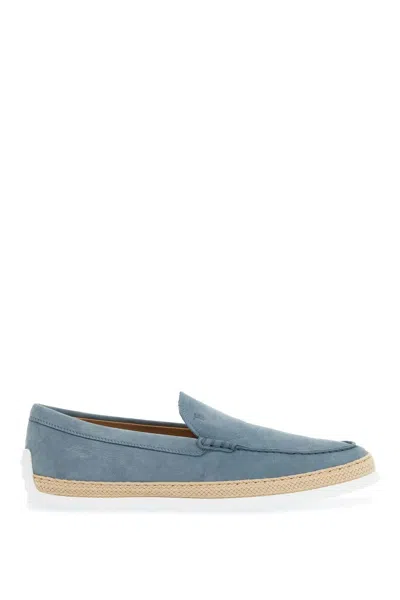 Tod's Light Calfskin Loafers With Rubber And Rope Sole In Blue