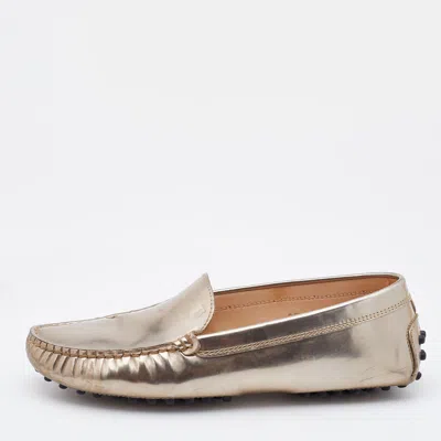 Pre-owned Tod's Light Gold Patent Leather Gommini Slip On Loafers Size 35