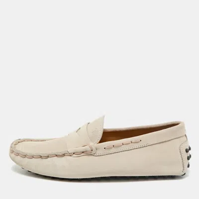 Pre-owned Tod's Light Grey Nubuck Leather Slip On Loafers Size 43