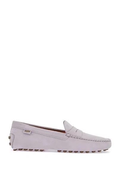 Tod's Light Grey Suede Leather Driving Moccasin In Gray