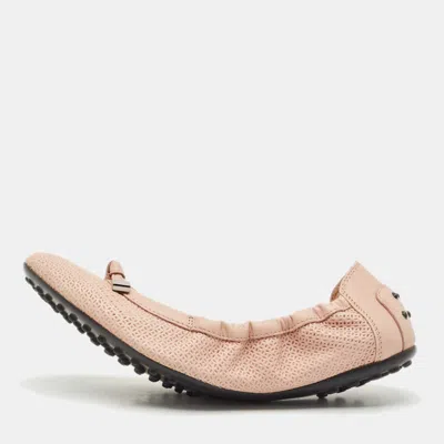 Pre-owned Tod's Light Pink Leather Bow Scrunch Ballet Flats Size 39