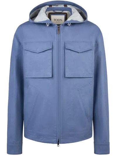 Tod's Jacket In Linen With Hood In Blue