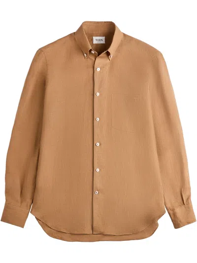 Tod's Linen Shirt In Brown