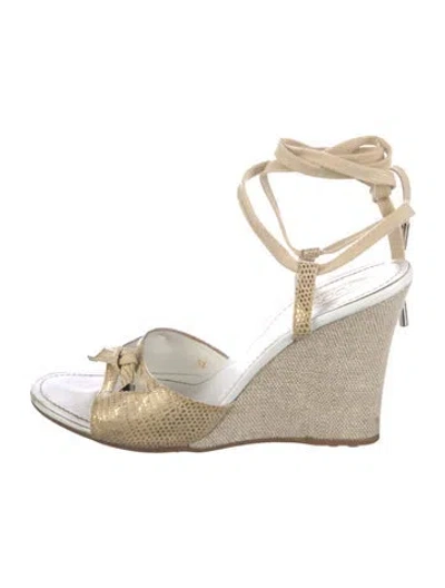 Pre-owned Tod's Lizard Bow Accents Espadrilles In White