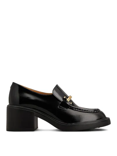 Tod's Block Heel Round Toe Loafers With Hardware In Black