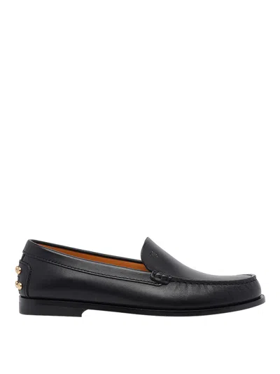 Tod's Black Loafers With Embossed Logo And Stud Details On The Back In Leather Woman