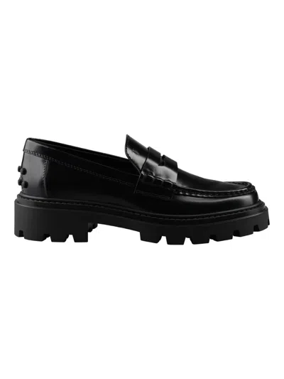 Tod's Penny-slot Leather Loafers In Black