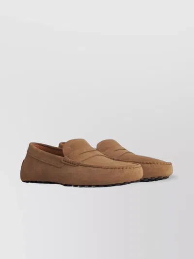 Tod's Loafers Contrast Stitching Suede Finish In Brown